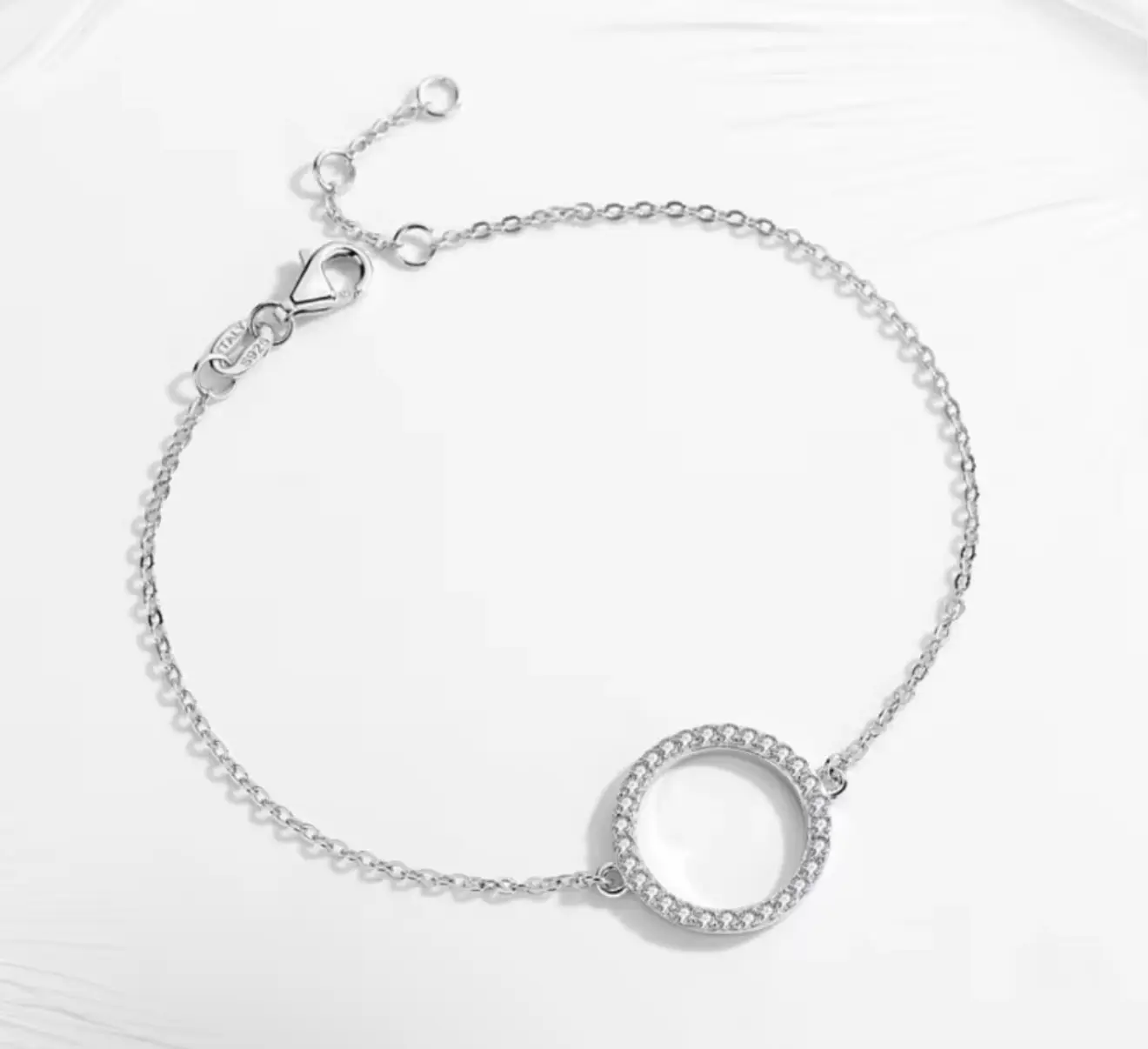 Women Sterling Silver Private Custom Engraved Zircon Rhodium Plated Trendy Chain Link Circle Charm Bracelets - Image 7