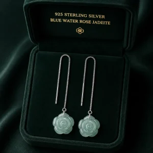 Natural Jadeitea Blue Water Rose Earrings are a beautiful blend of elegance graceful long-chain design with elegant jade Inlaid Fashion Female Accessories Jewellery