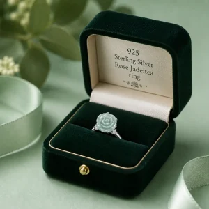 Natural Jadeite Blue Water Rose Jade Rings S925 Silver Women's Jewelry Charm Gift