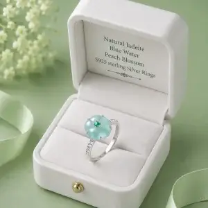 Natural Jadeite Blue Water Peach Blossom Rings S925 Silver Fine Jewelry Rings Original Design Adjustable Women's Rings