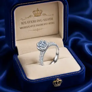 2024 Classic Luxury Real Solid 925 Sterling Silver Ring 1.0Ct Moissanite Diamond