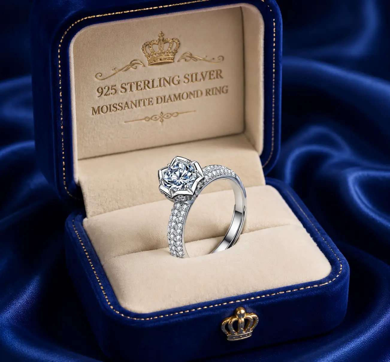 2024 Classic Luxury Real Solid 925 Sterling Silver Ring 1.0Ct Moissanite Diamond