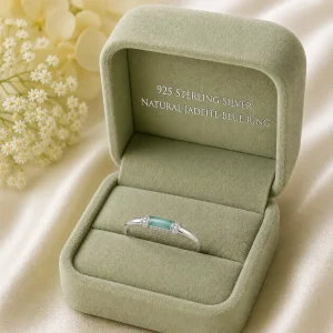 Natural Jadeite blue water ring with 925 sterling silver and CZ
