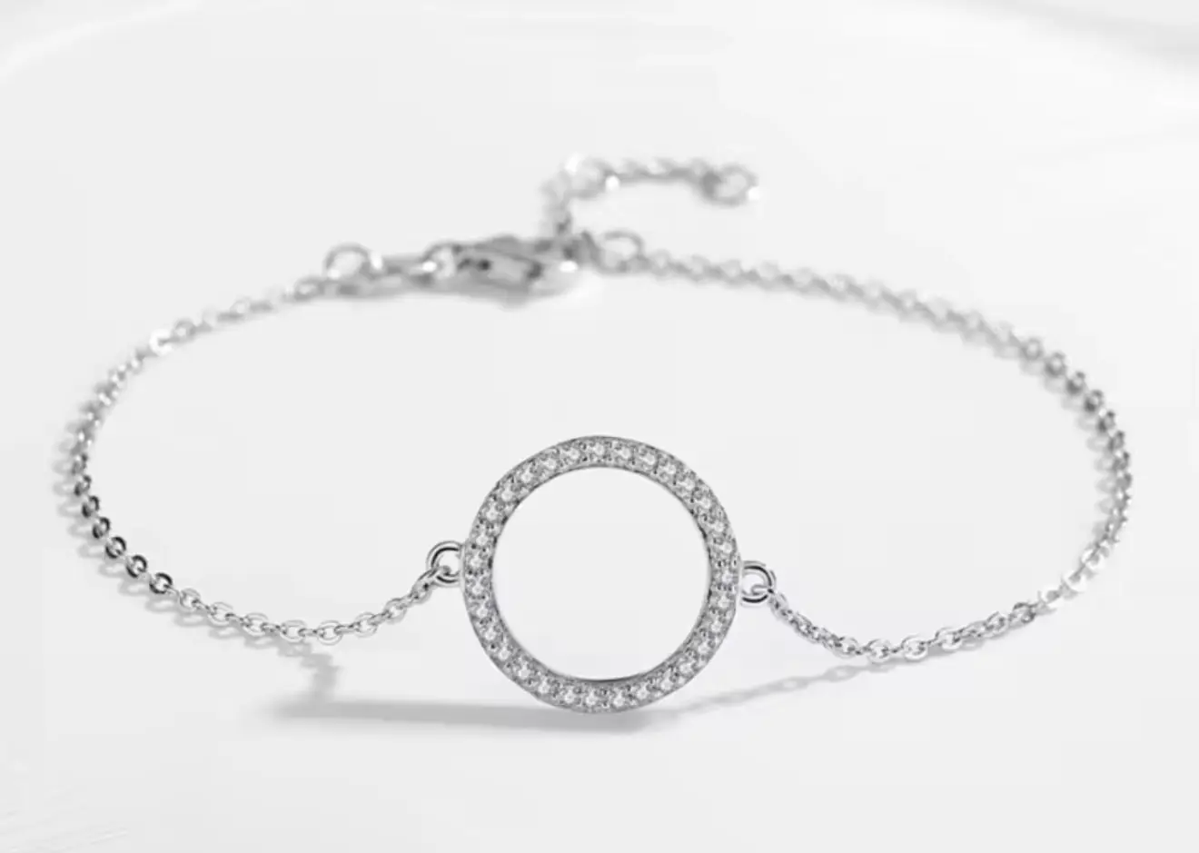 Women Sterling Silver Private Custom Engraved Zircon Rhodium Plated Trendy Chain Link Circle Charm Bracelets - Image 5