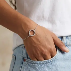 Women Sterling Silver Private Custom Engraved Zircon Rhodium Plated Trendy Chain Link Circle Charm Bracelets