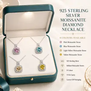 18K White Gold Plated 925 Silver Necklace 1CT VVS1 Moissanite Pendant