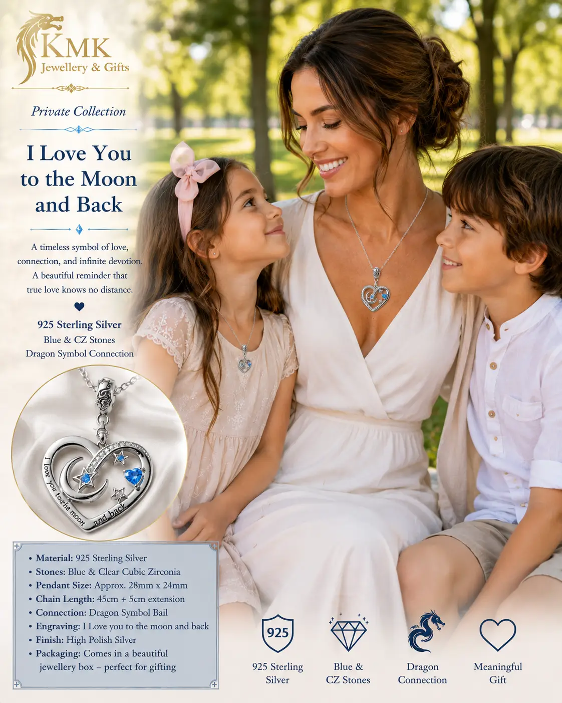 925 Sterling Silver Necklace I Love You to the Moon and Back Zirconia Heart Pendant - Image 4
