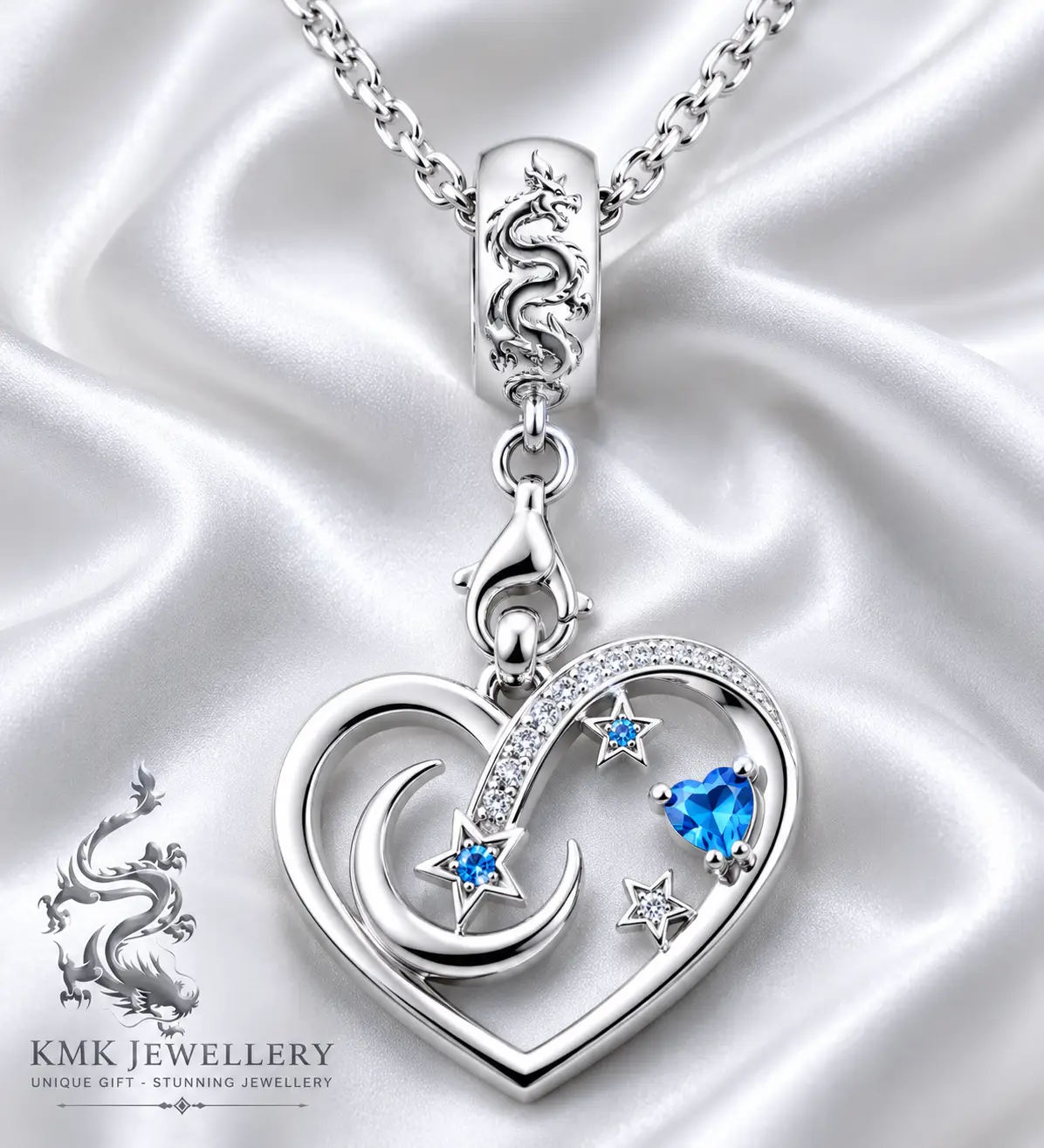 925 Sterling Silver Necklace I Love You to the Moon and Back Zirconia Heart Pendant - Image 3