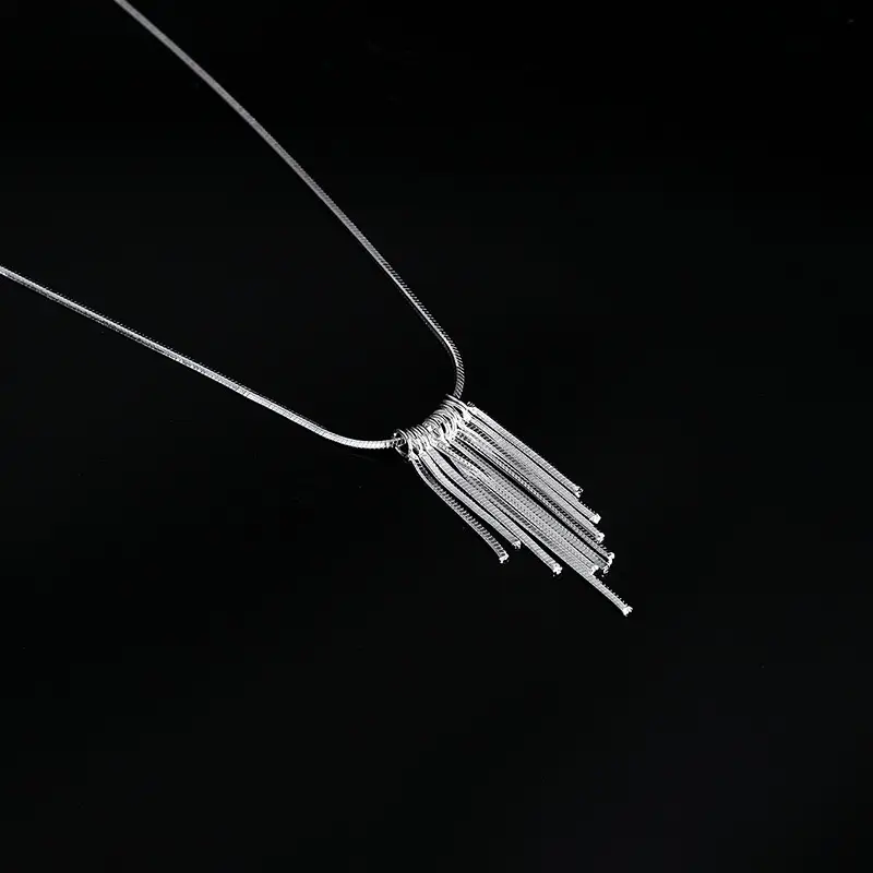 Tassel Heart Octagon Link Chain Romantic Minimalist Women's Clavicle Necklace 925 Sterling Silver - Image 6