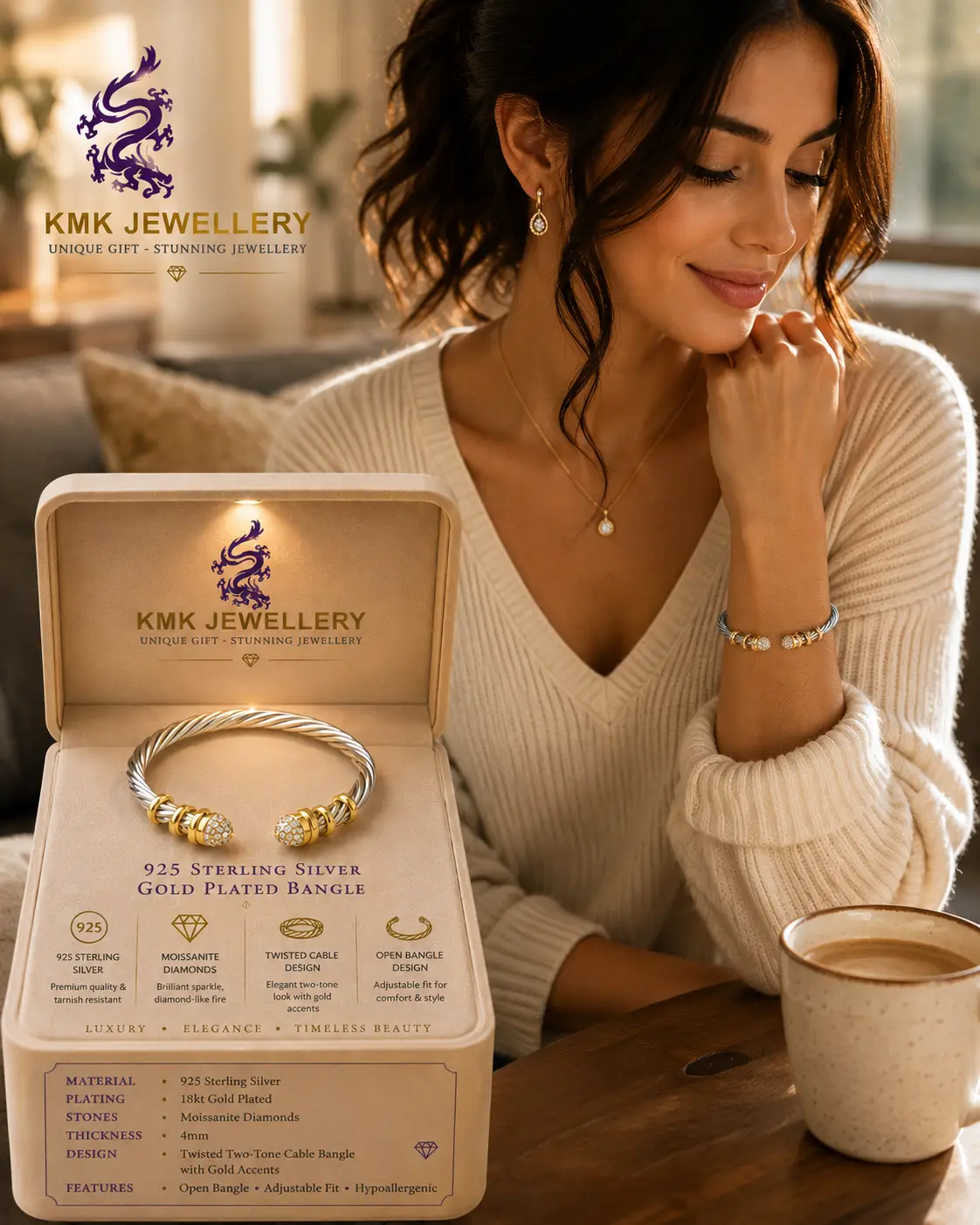 4mm Winding Wire Bracelet Adjustable 18K Gold Plated 925 Silver Twist Bangle for Women Fashion Trend Retro Luxury - Image 2