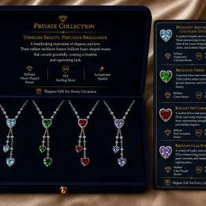 Private Collection – Aquamarine, Green, Red Corundum & Lilac Purple Stone Double Drop Exclusive Necklace