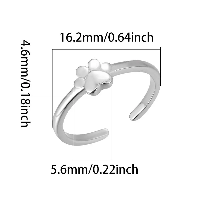 Summer Beach Vacation Fine Foot Jewelry Pet Lover Cat Dog Footprint Open 925 Sterling Silver Toe Ring - Image 2