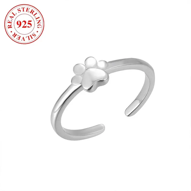 Summer Beach Vacation Fine Foot Jewelry Pet Lover Cat Dog Footprint Open 925 Sterling Silver Toe Ring - Image 6