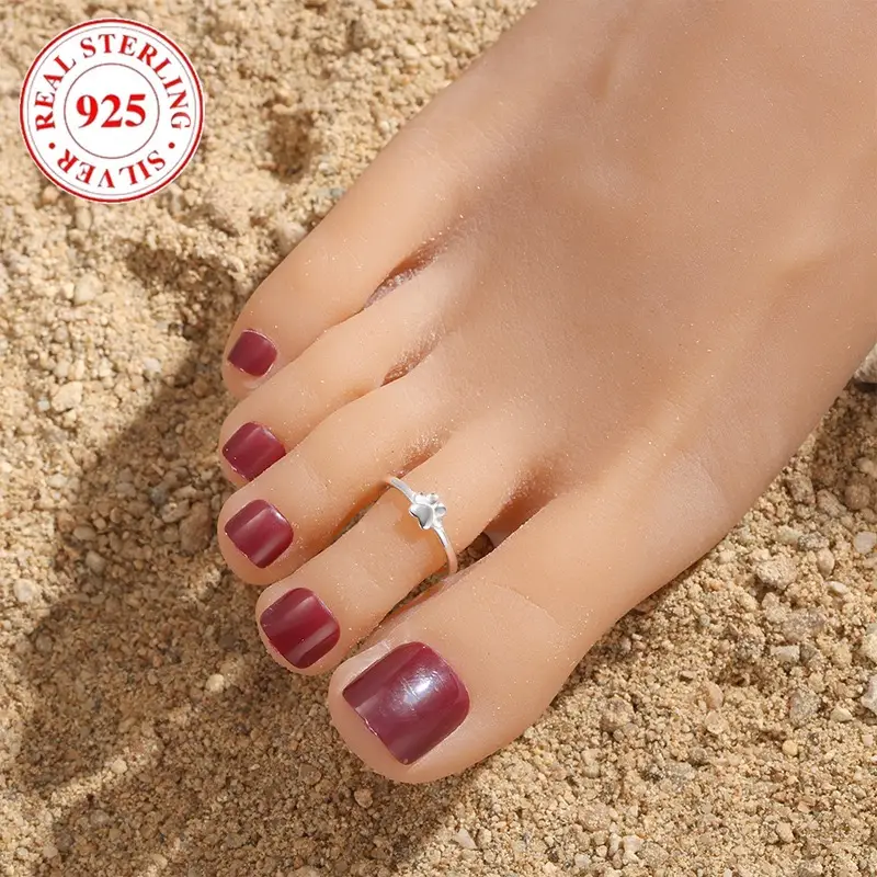 Summer Beach Vacation Fine Foot Jewelry Pet Lover Cat Dog Footprint Open 925 Sterling Silver Toe Ring - Image 3