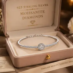 Classic Adjustable 925 Sterling Silver 0.5 Ct Moissanite Charm Fine Tennis Bracelet Bangles