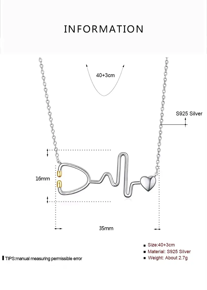 925 Sterling Silver Nurse Necklace Heart Stethoscope Nursing Jewellery - Image 3