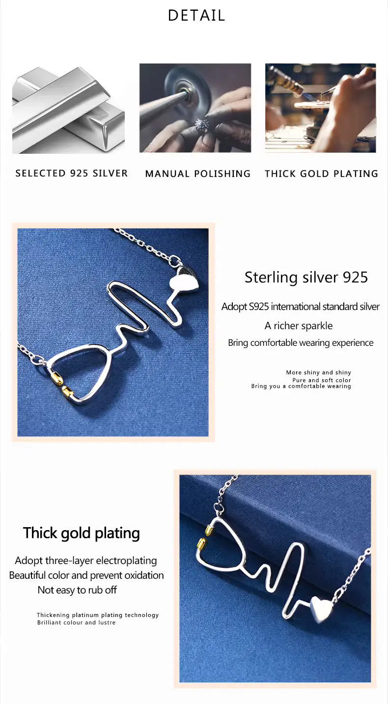925 Sterling Silver Nurse Necklace Heart Stethoscope Nursing Jewellery - Image 8