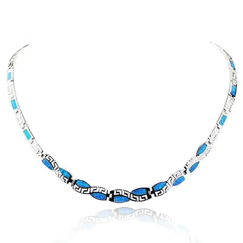 High Quality Blue Opal Greek Key Design Necklace Link Chain Fine Graecism Jewellery - Image 11