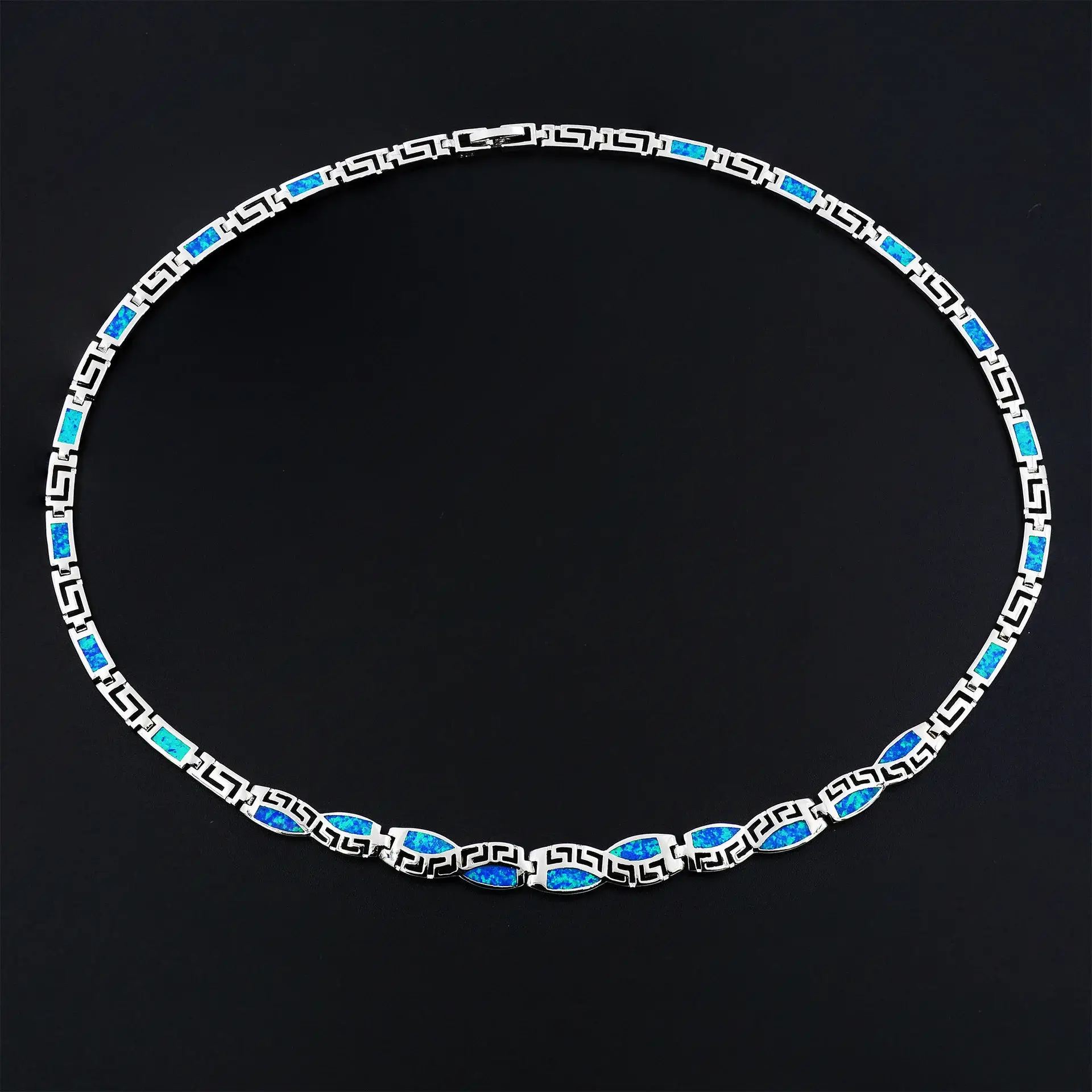 High Quality Blue Opal Greek Key Design Necklace Link Chain Fine Graecism Jewellery - Image 8