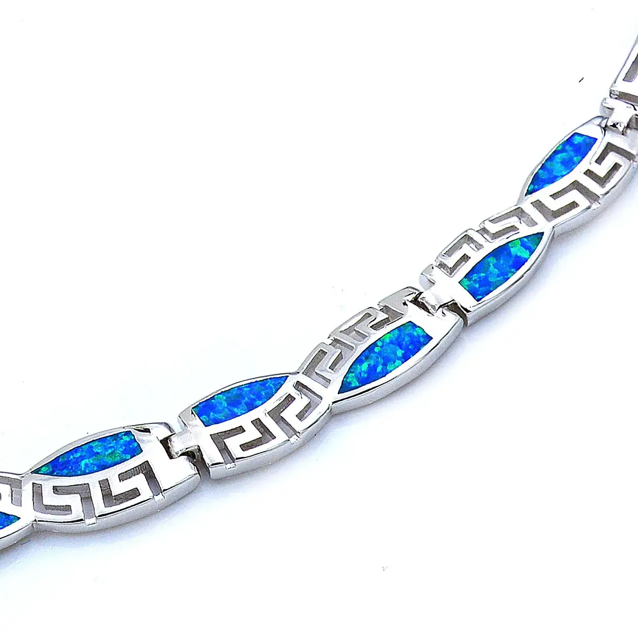 High Quality Blue Opal Greek Key Design Necklace Link Chain Fine Graecism Jewellery - Image 9