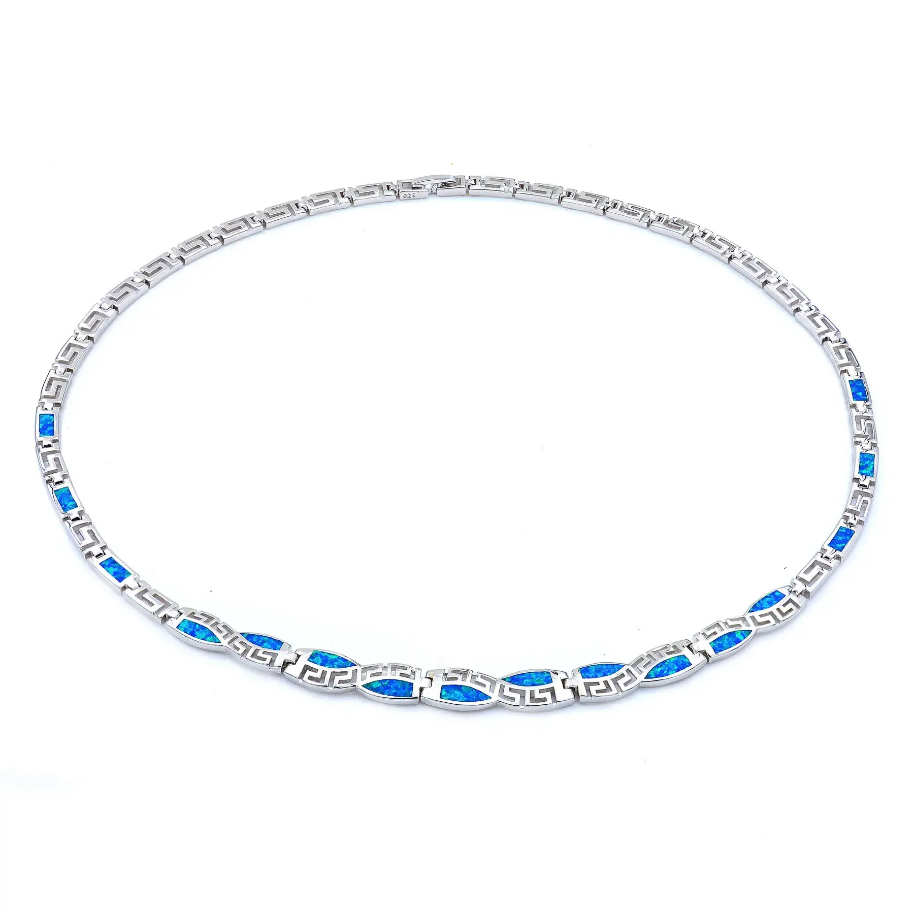 High Quality Blue Opal Greek Key Design Necklace Link Chain Fine Graecism Jewellery - Image 7