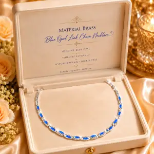 High Quality Blue Opal Greek Key Design Necklace Link Chain Fine Graecism Jewellery