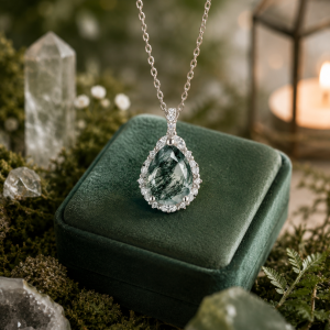Natural Unique Stone Green Agate Gemstone Necklace Pure Silver 925 Water Droplets Pear Shape Crystal Moss Agate Pendant Necklace