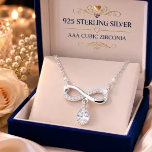 925 Sterling Silver Infinity Bow Necklace Silver Plated Stone Moissanite Necklace Pendant