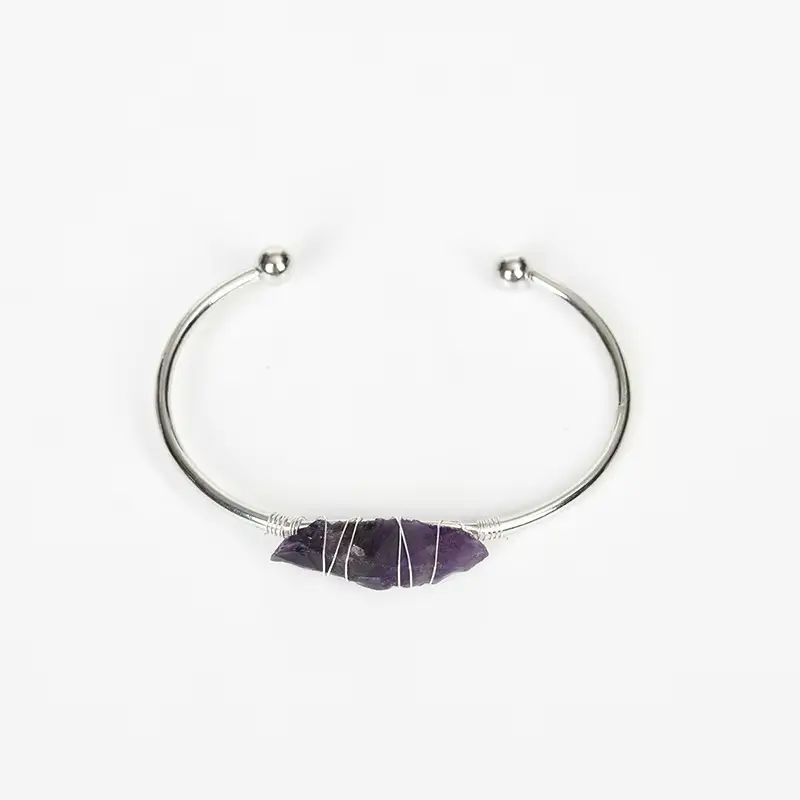 Natural Gemstone Gold Silver Wire Wrapped Jewellery Natural Crystal Stone Open Bracelet - Image 3