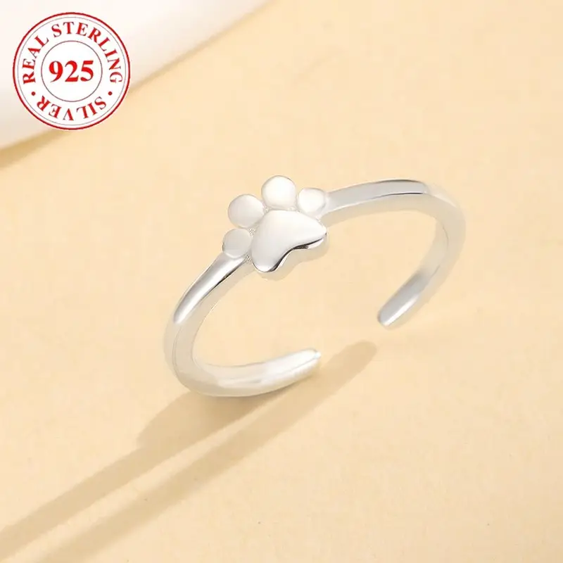 Summer Beach Vacation Fine Foot Jewelry Pet Lover Cat Dog Footprint Open 925 Sterling Silver Toe Ring - Image 4