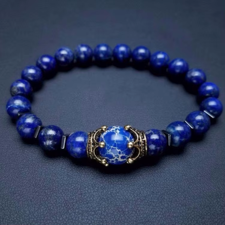 New Fashion Crown Natural Stone Beads Tiger Eye Lava Lapis Charm Bracelets for Men Gemstone Beads Bracelet - Image 5