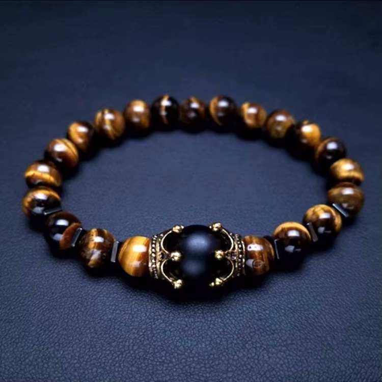 New Fashion Crown Natural Stone Beads Tiger Eye Lava Lapis Charm Bracelets for Men Gemstone Beads Bracelet - Image 6