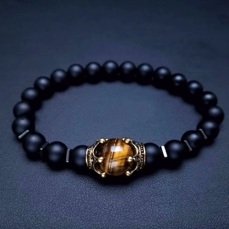 New Fashion Crown Natural Stone Beads Tiger Eye Lava Lapis Charm Bracelets for Men Gemstone Beads Bracelet - Image 3