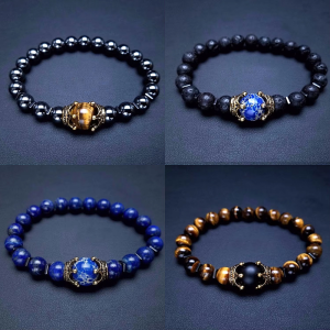 New Fashion Crown Natural Stone Beads Tiger Eye Lava Lapis Charm Bracelets for Men Gemstone Beads Bracelet