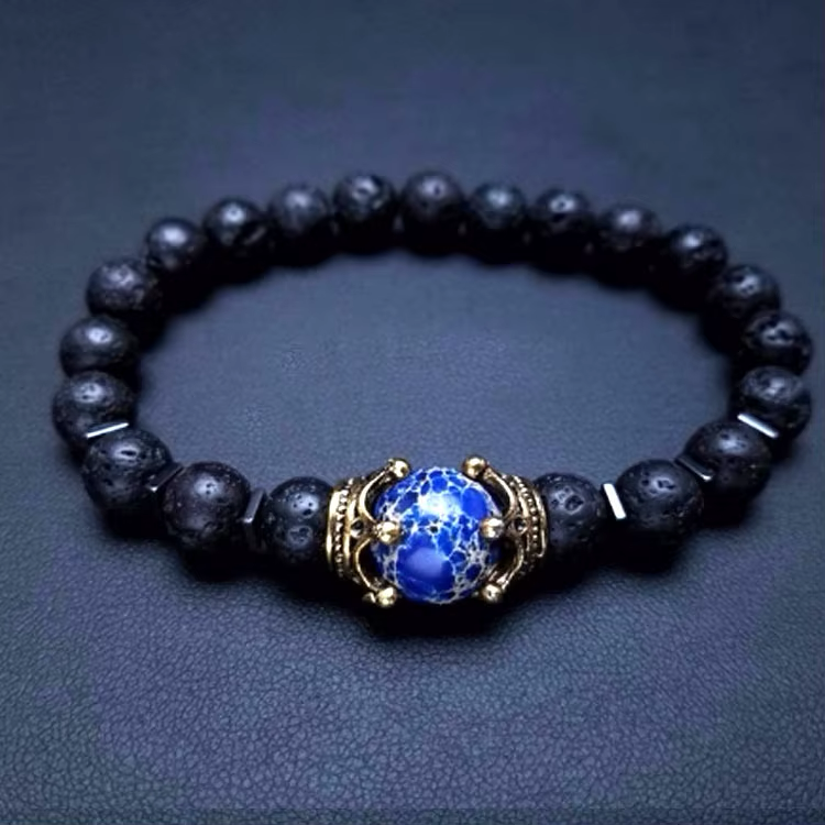 New Fashion Crown Natural Stone Beads Tiger Eye Lava Lapis Charm Bracelets for Men Gemstone Beads Bracelet - Image 4