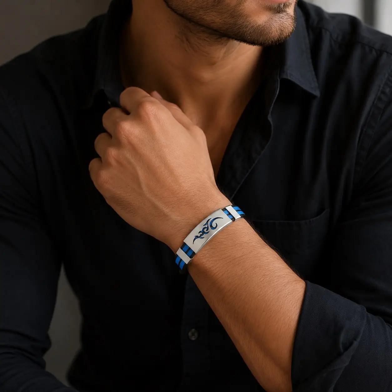 Gents Stainless Steel Bracelet Men Luxury Engraved Magnetic Energy Bracelet Jewellery - Image 2