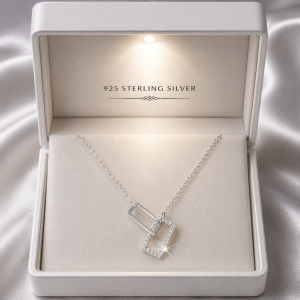 Geometric Zircon Charm Necklace 925 Sterling Silver Sparkling Clavicle Chain