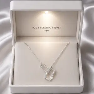 Geometric Zircon Charm Necklace 925 Sterling Silver Sparkling Clavicle Chain