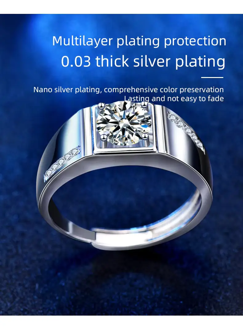1.0CT Adjustable, Moissanite Diamond Ring – 925 Sterling Silver Classic Engagement Ring - Image 8