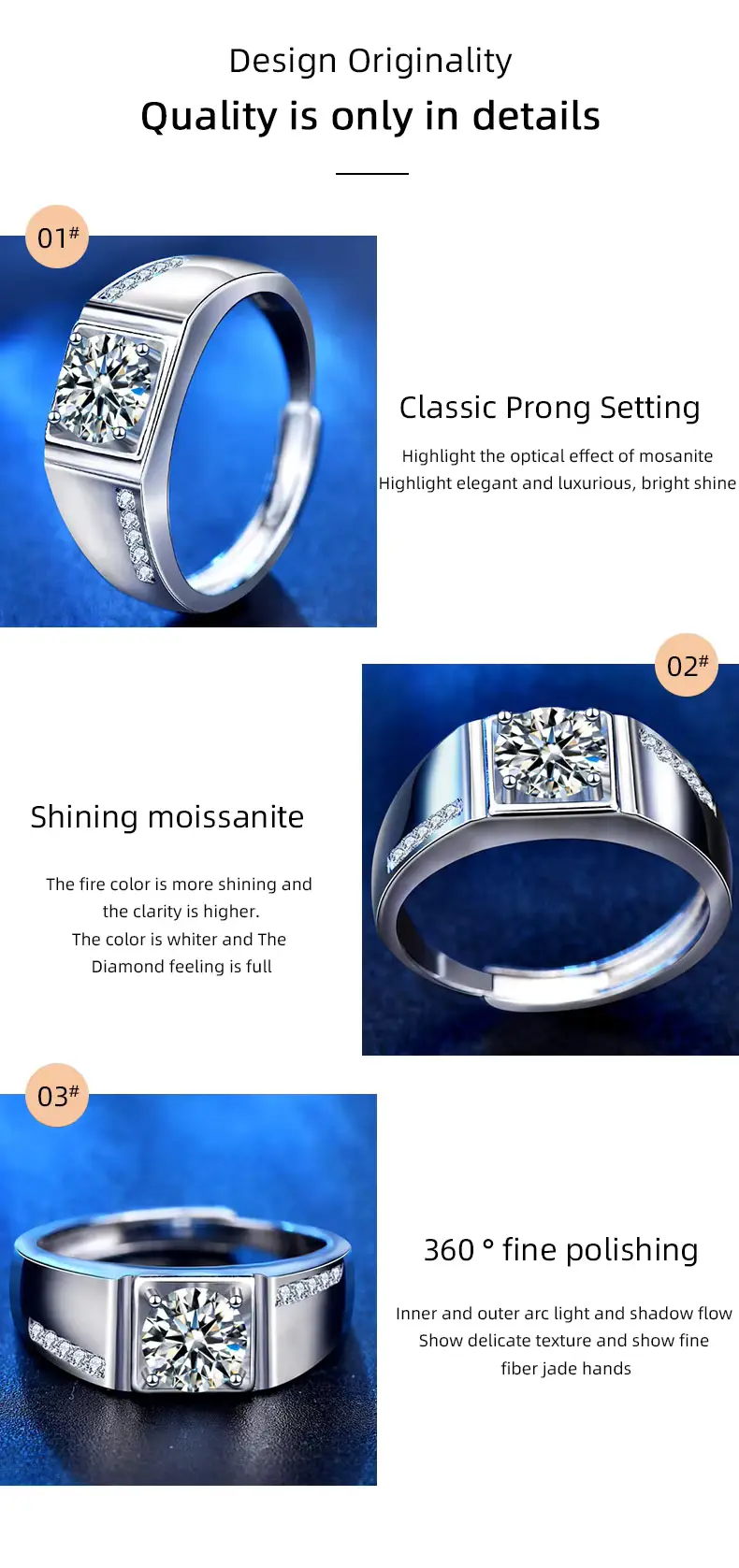 1.0CT Adjustable, Moissanite Diamond Ring – 925 Sterling Silver Classic Engagement Ring - Image 7