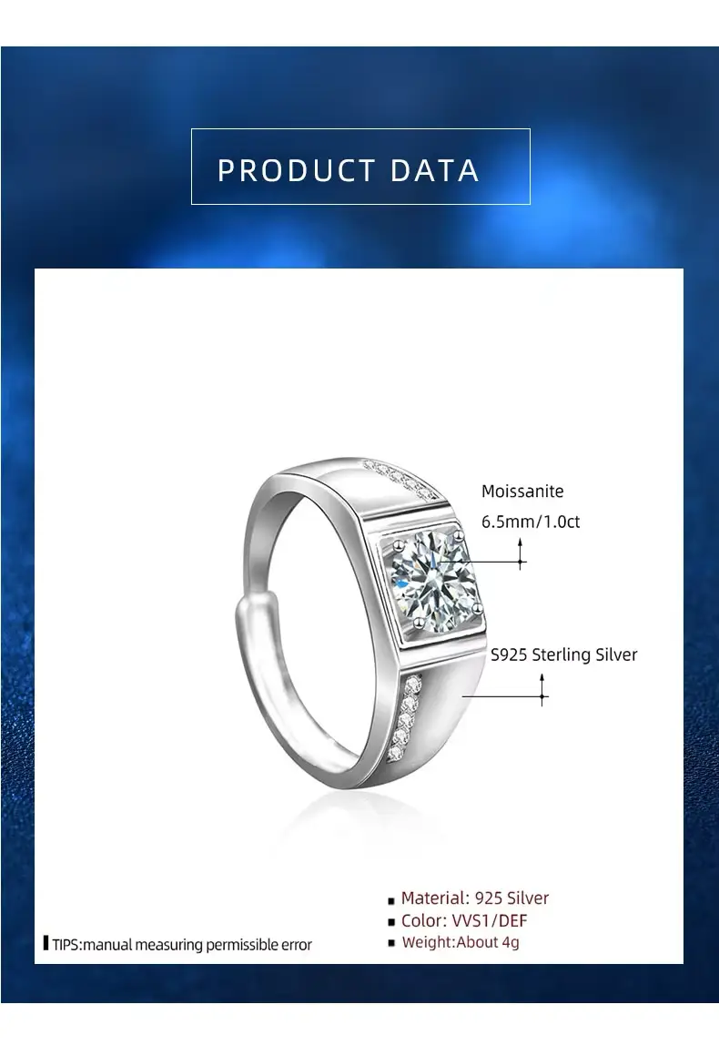 1.0CT Adjustable, Moissanite Diamond Ring – 925 Sterling Silver Classic Engagement Ring - Image 3
