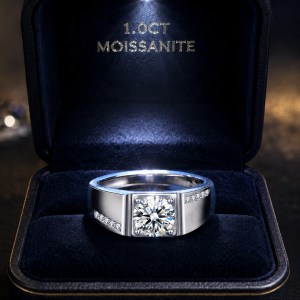1.0CT Adjustable, Moissanite Diamond Ring – 925 Sterling Silver Classic Engagement Ring