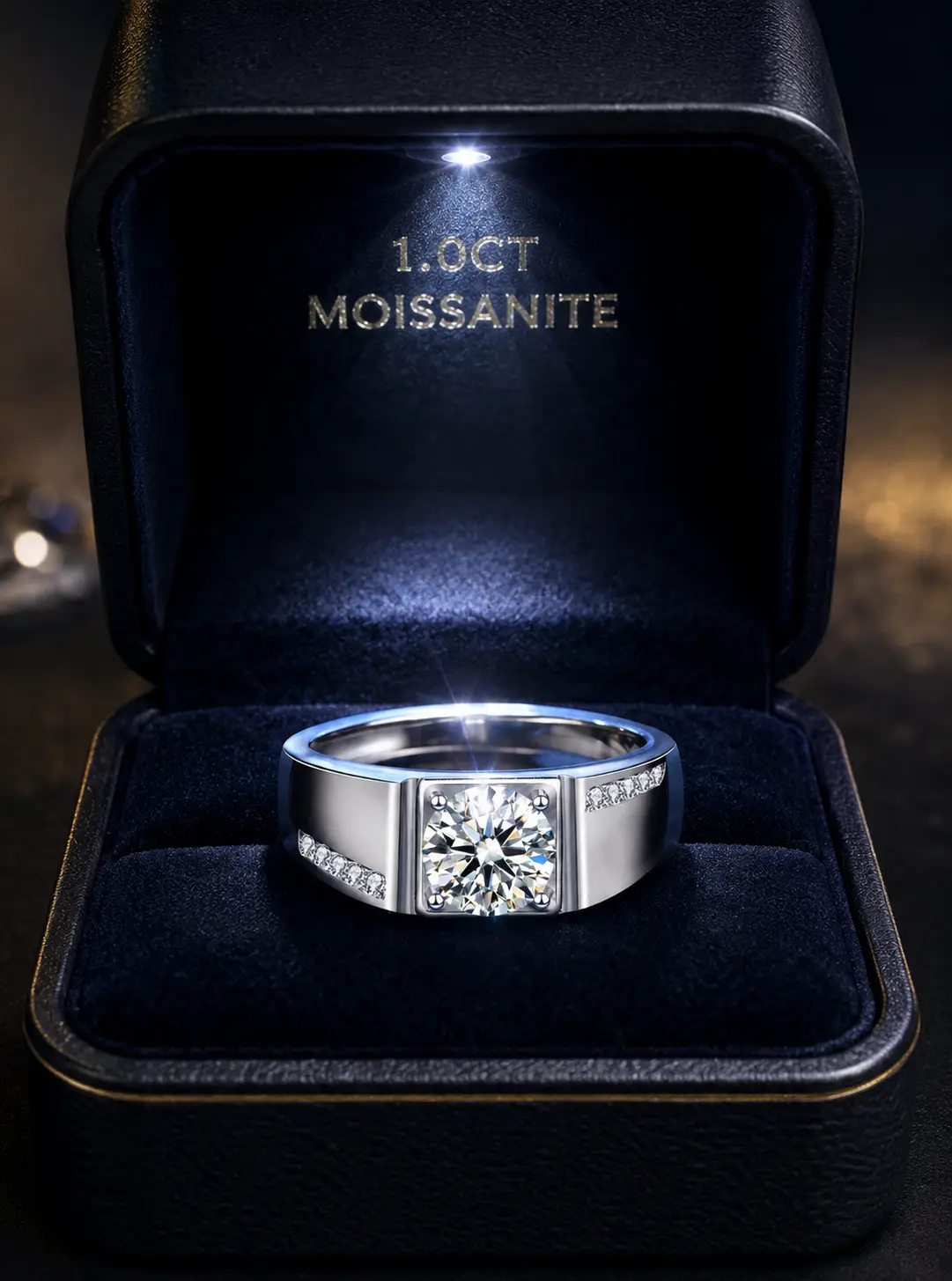 1.0CT Adjustable, Moissanite Diamond Ring – 925 Sterling Silver Classic Engagement Ring