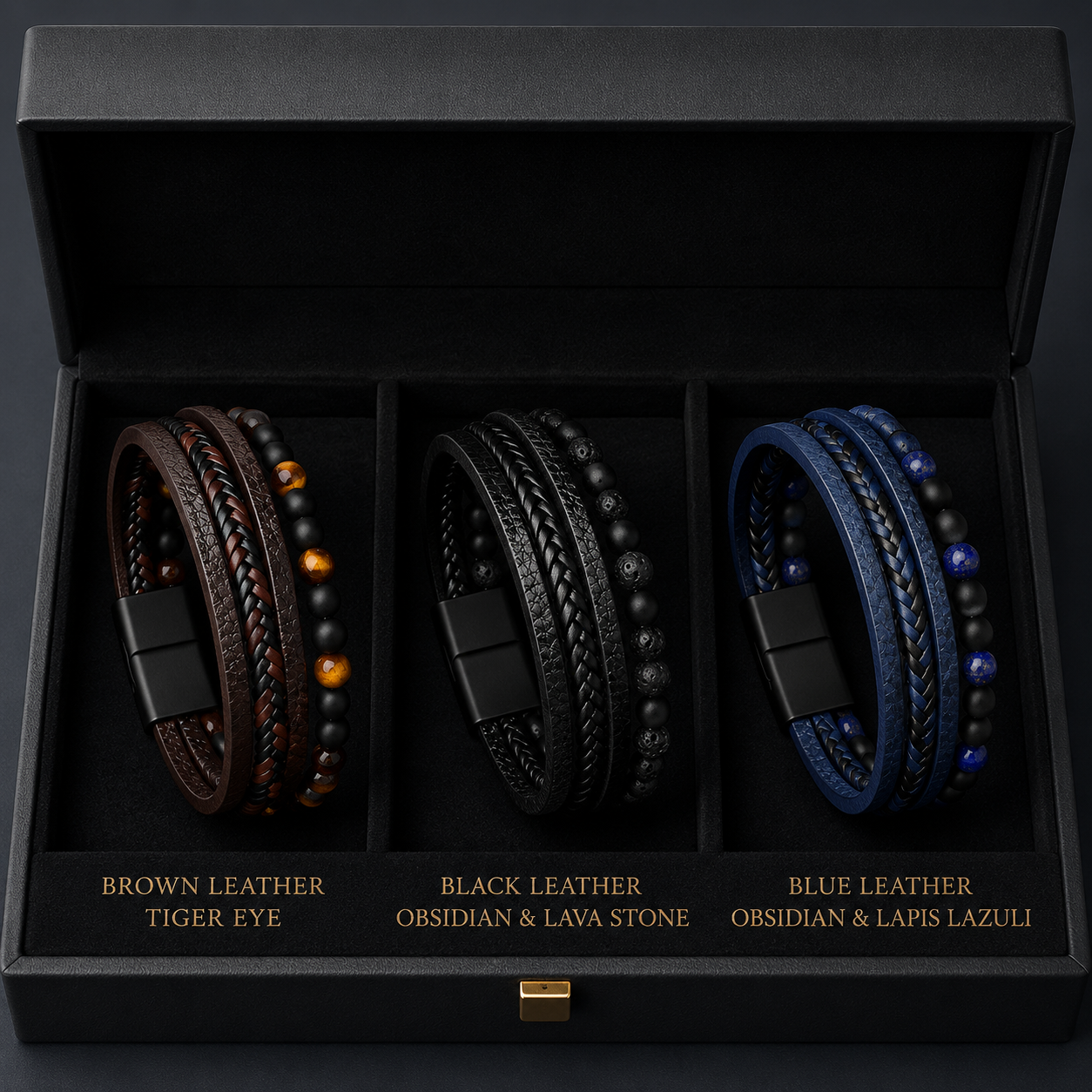 Punk Natural Stone Leather Cuff Bracelet Men Punk Multilayer Leather Wrap Bracelet Jewellery - Image 8