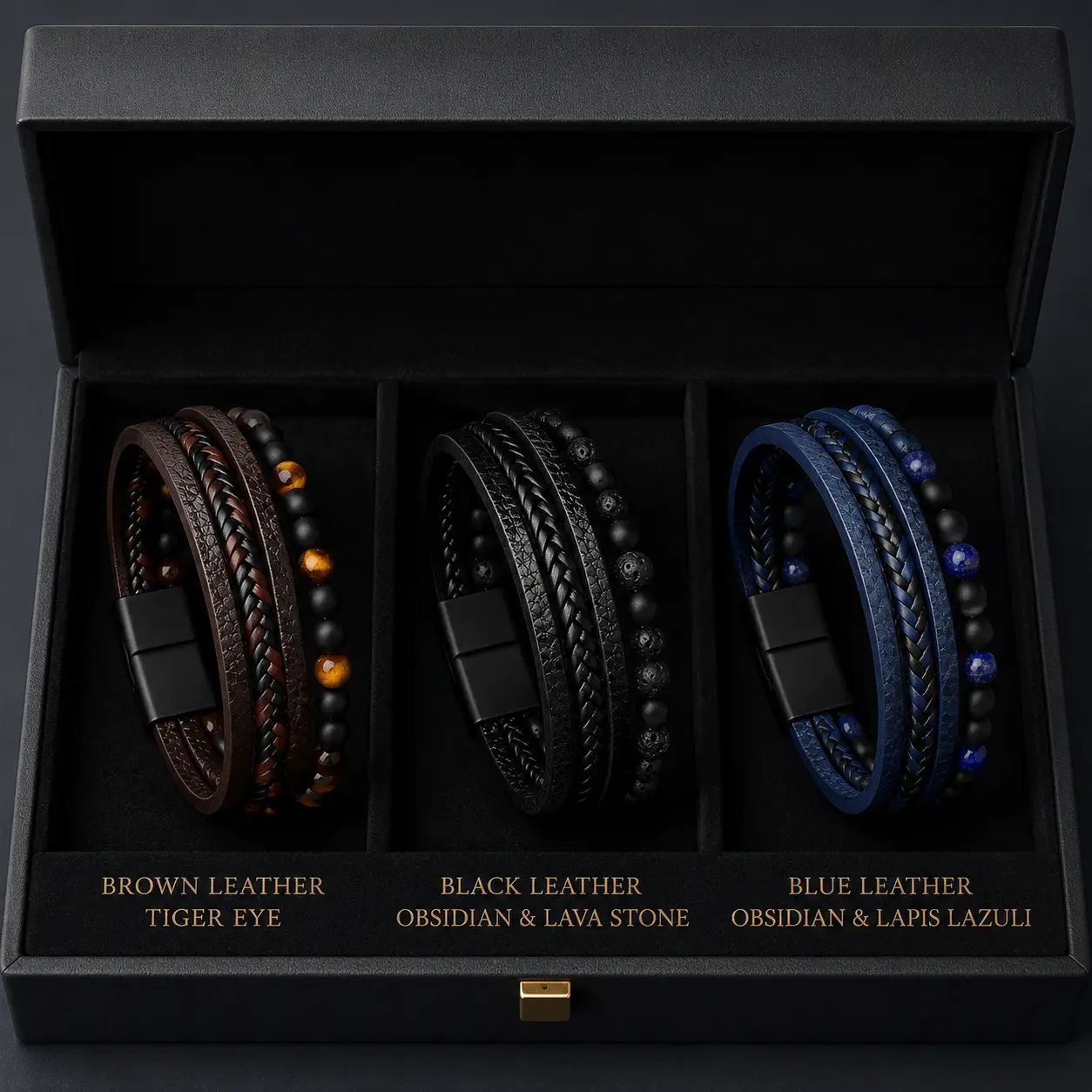 Punk Natural Stone Leather Cuff Bracelet Men Punk Multilayer Leather Wrap Bracelet Jewellery - Image 8