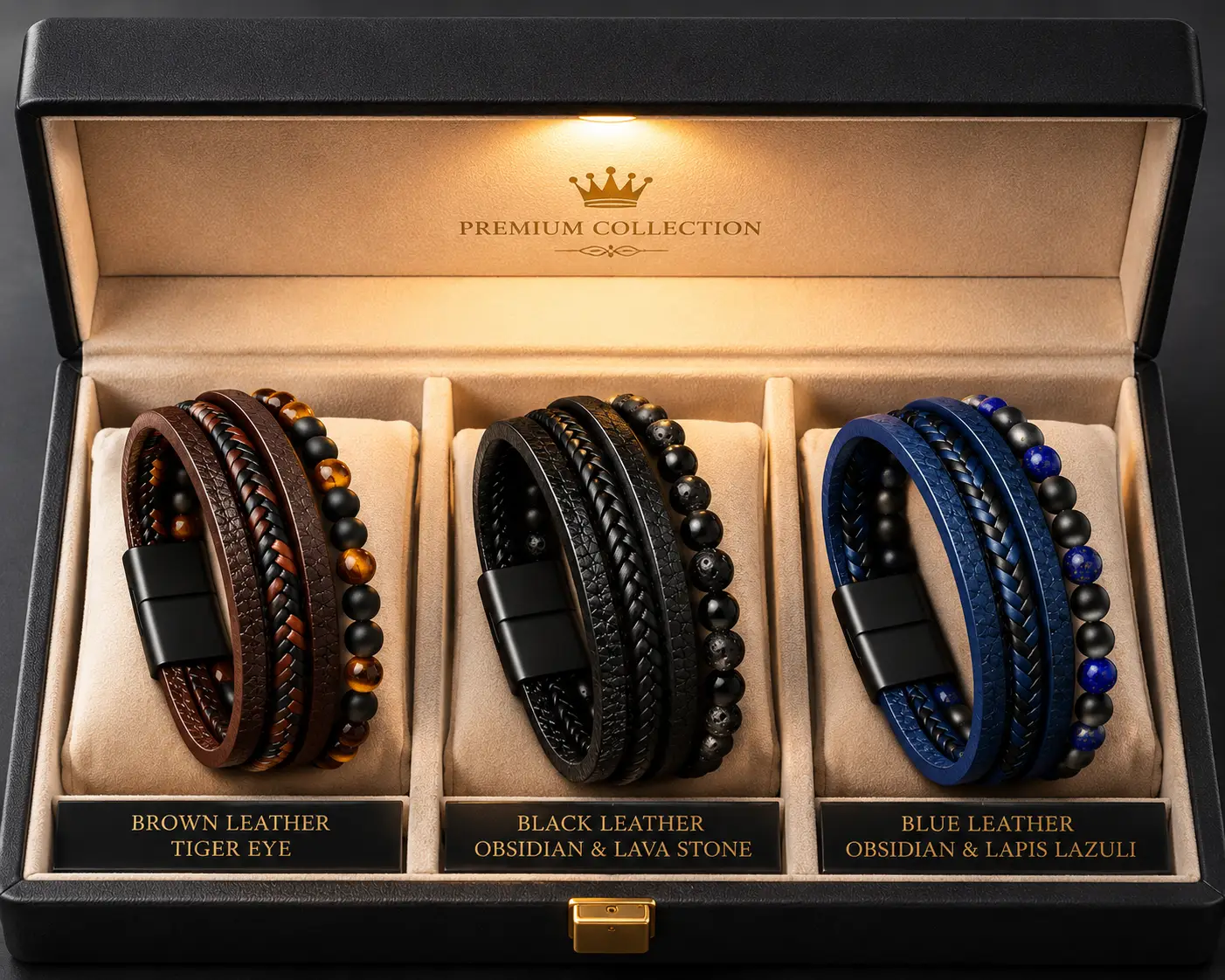 Punk Natural Stone Leather Cuff Bracelet Men Punk Multilayer Leather Wrap Bracelet Jewellery