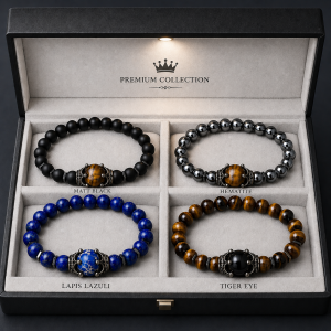 New Fashion Crown Natural Stone Beads Tiger Eye Lava Lapis Charm Bracelets for Men Gemstone Beads Bracelet