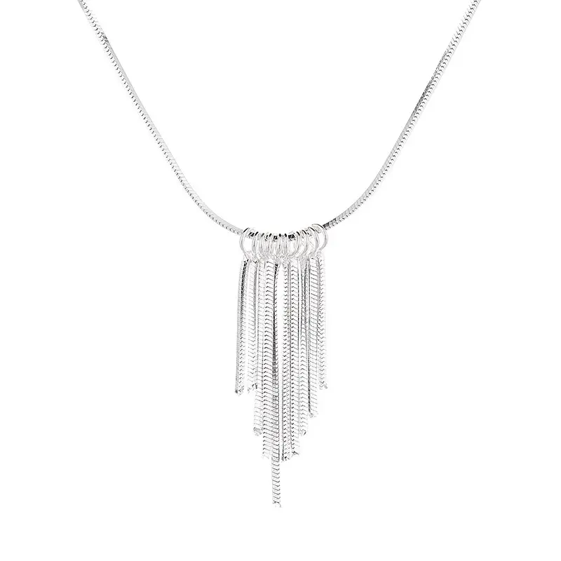 Tassel Heart Octagon Link Chain Romantic Minimalist Women's Clavicle Necklace 925 Sterling Silver - Image 3