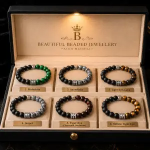 New Stainless Steel Gemstone Beads Bracelets & Bangles Jewellery Charm Natural Stone