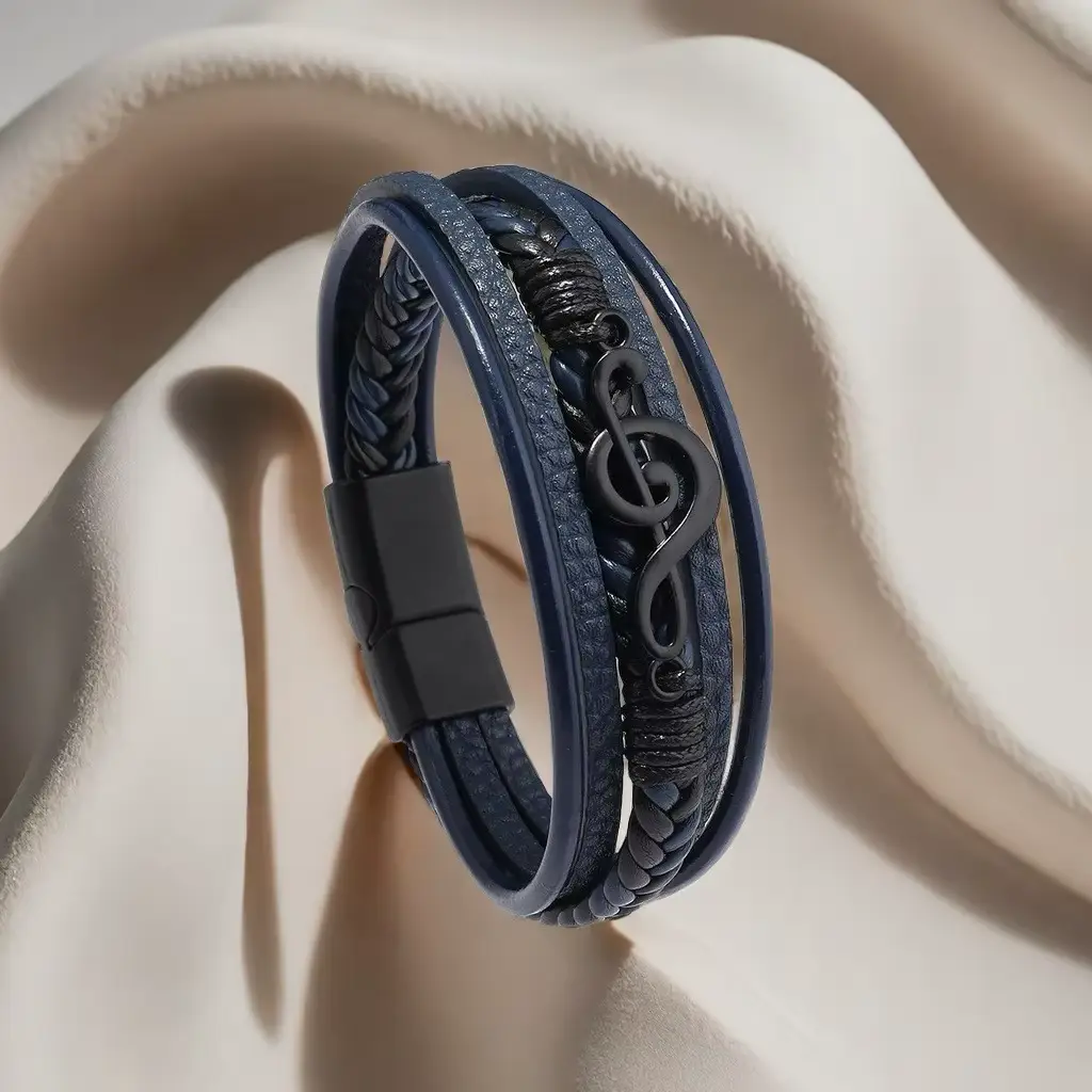 High Quality Genuine Leather Bracelet with a Music Symbol also with Removable Stainless Steel Clasp - Image 5